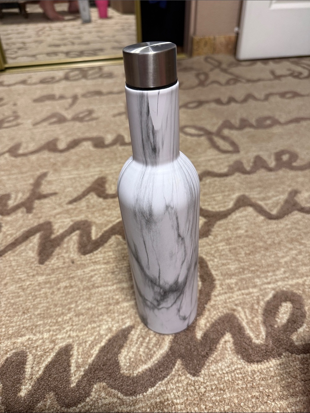 Marble-Pattern Stainless Steel Water Bottle - White/Gray